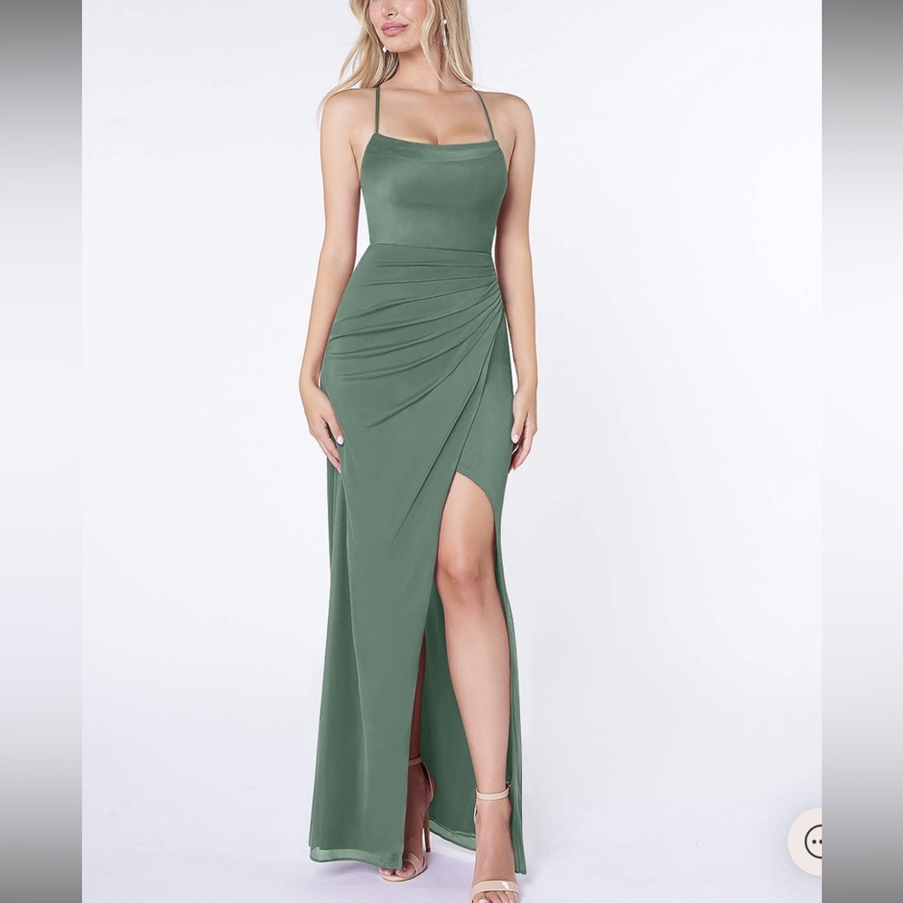 Azazie Kalea Eucalyptus Bridesmaid / Wedding Guest Dress